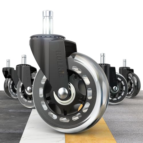 HOLKIE Office Chair Wheels Compatible with 1KEA 10x22mm Transparent ONLY 3 Inch Roller Blade Casters, Computer Gaming Replacement Rubber Wheels-Set of 5 for Hardwood Floors Desk Chair Rolling - color: Transparent, size: 10mm-Fit 1kea