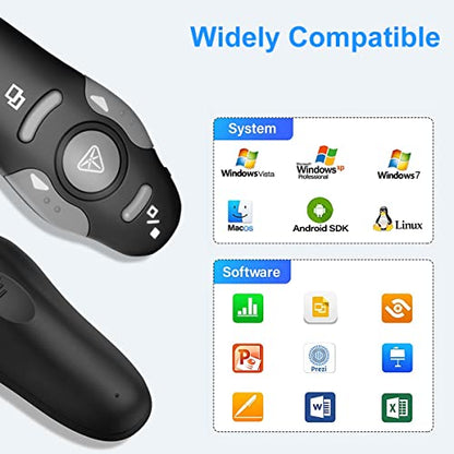 Wireless Presentation Clicker for PowerPoint Presentations, USB Dongle Presenter Remote with Laser Pointer Slide Clickers for Mac/Windows/Linux, Computer/Laptop, Google Slide/PPT/Keynote - style: Battery