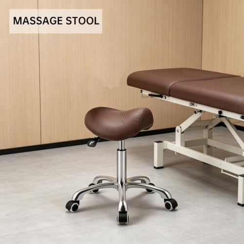 Kaleurrier Rolling Saddle Stool with Wheels: Adjustable Salon Stool Chair - color: Coffee, style: Without Back