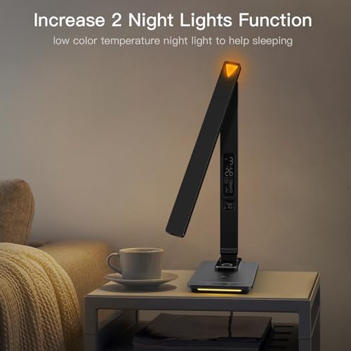 LAOPAO LED Desk Lamp with Wireless Charger: Desk Lamps for Home Office Bedroom, 5 Color Modes & Brightness Dimmable, 2 Night Light - color: Black2