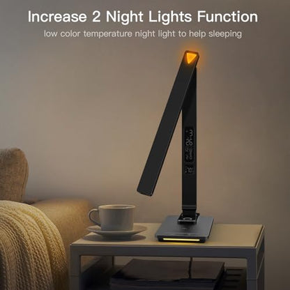 LAOPAO LED Desk Lamp with Wireless Charger: Desk Lamps for Home Office Bedroom, 5 Color Modes & Brightness Dimmable, 2 Night Light - color: Black2