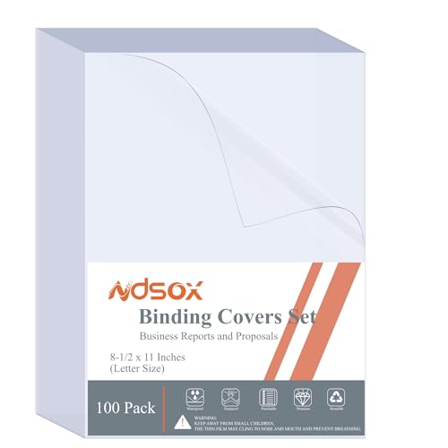 Ndsox 100 Pack Clear Binding Covers 8 Mil Polycover Report Cover Sheets 8-1/2 x 11 Inches Letter Size for Business Presentation Document Binding, Proposals, Office Supplies, Un-Punched, Square Corners - color: 8 Mil, Clear, size: 8-1/2" x 11", 100P