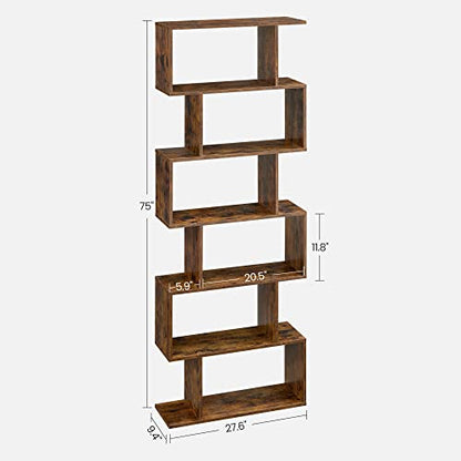VASAGLE 6-Tier Bookcase, Open Storage, 9.5 x 27.6 x 75 Inches - color: Rustic Brown, style: 6-Tier (27.6"W)