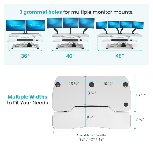 VERSADESK PowerPro 40 Inch Electric Standing Desk Converter – Push-Button Height Adjustable Sit to Stand Desk Riser for Triple Monitors & Laptop – Motorized Desktop Workstation with Wide Keyboard Tray - color: White, size: 40" Wide