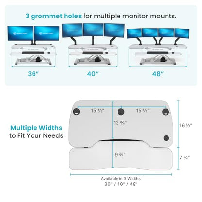 Power Pro Electric Height-Adjustable Desk Riser by VersaTables | USA Manufactured | Standing Desk Converter | Sit to Stand Desktop with Keyboard + Mouse Tray | 36"x 24" | White - color: White