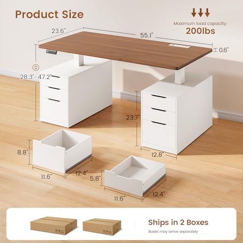 SEDETA 55" Electric Standing Desk with 6 Drawers, Adjustable Stand up Desk with Storage, Computer Desks with Power Outlets for Home Office, White - color: White