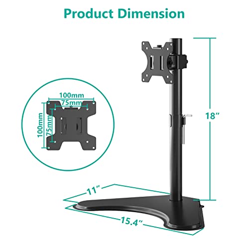 WALI Freestanding Vesa Monitor Stand for 13-32 inch Screens, up to 22 lbs | Single Monitor Stand for Desk, Full Motion with Height Adjustment, Tilt, Swivel, Rotation, VESA 75/100mm (MF001), Black - size: Single, style: Free-Standing