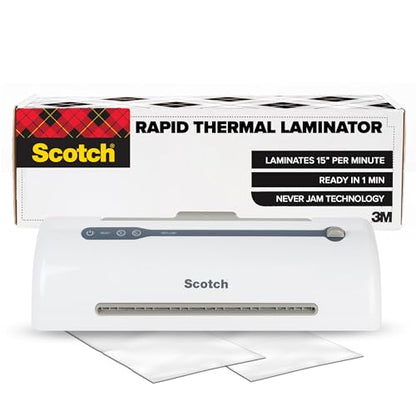 Scotch Rapid Thermal Laminator, 9 inch | Ready in 1 Minute, Never Jam Technology Automatically Prevents Misfed Items, Includes 2 Pouches, TL909X-EF
