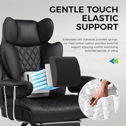 GTPLAYER Gaming Chair,Office Chair with Pocket Spring Lumbar Support, Ergonomic Comfortable Wide Office Desk Computer Chair with Outward Fixed Soft Armrests and Footrest (PU Leather, Black) - color: Deepblack
