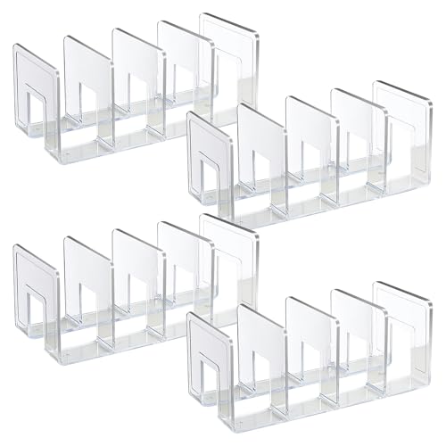 SAYEEC Acrylic File Holder, Clear File Sorter Desk File Organizer, Sturdy Desktop File Folder Organizer Rack for Envelopes Mail Letter Paper Notebook Electronics Office Supplies (4 Sections, 4 Pack) - size: 4 Pack-Clear
