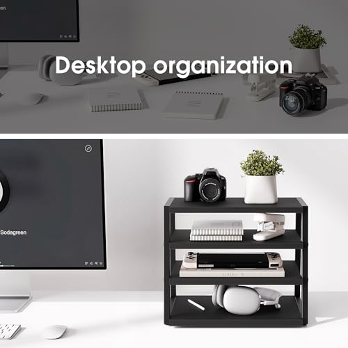 Fenge Desk Shelf Organizer, 4-Tier Tower Desktop Office Shelves, Black - color: Black