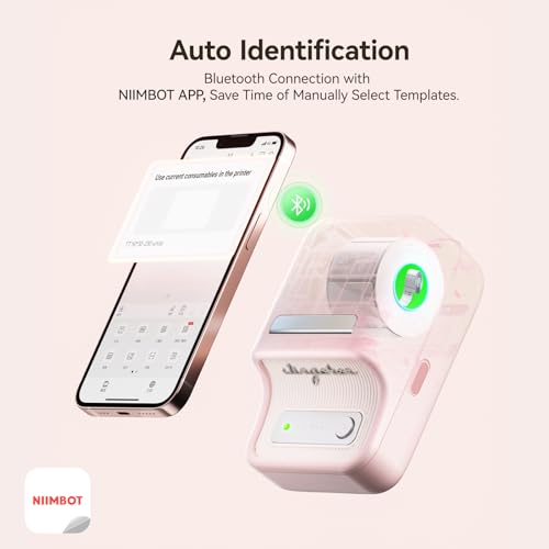 NIIMBOT B21 Label Maker, 2 Inch Bluetooth Thermal Label Printer, Pink | Retro Sticker Printer, for Address, Logo, Canning Jar, Candle, Mailing,Gift, Compatible with Phones and PC - color: Pink