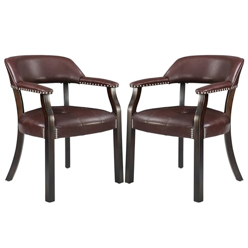 LEEMTORIG Set of 2 Faux Leather Dining Chair with Arms, Solid Wood Dining Chair with Supportive Back, Boss Caption's Chairs Office Desk Chairs, Espresso Legs & Dark Wine Red PU CY-NX173-318WR02 - color: Espresso Legs & Dark Wine Red Pu, size: Set of 2