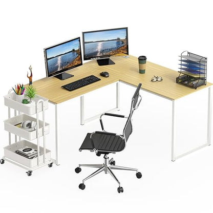 SHW Mission 55 x 60 L-Shape Home Office Computer Desk, Oak - color: Oak, size: 55-Inch L-Shaped