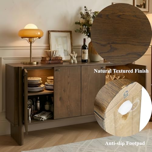 Ya-Home Modern Sideboard Buffet Cabinet with Storage, Accent Farmhouse Buffet Coffee Bar Cabinet with 4 Doors, Wooden Media Console Table Credenza for Living Room/Kitchen/Entryway, Brown - color: Brown