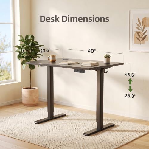 Claiks Electric Height Adjustable Standing Desk, 40x24 Inch, Deep Black | Smooth Height Adjustment, 3 Memory Presets, Cable Management Hub&Hook, Stable Steel Frame, 176lbs Capacity, Easy Assembly - color: Deep Black, size: 40