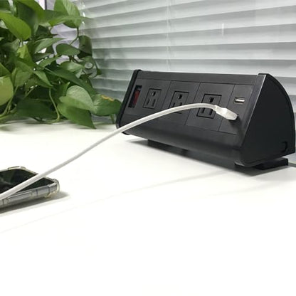 Table Edge Mount Power Strip Desk Clamp Power Sockets with 3 AC Power + 2 USB Charger +1 Switch for for Home Office Hotel (Black)