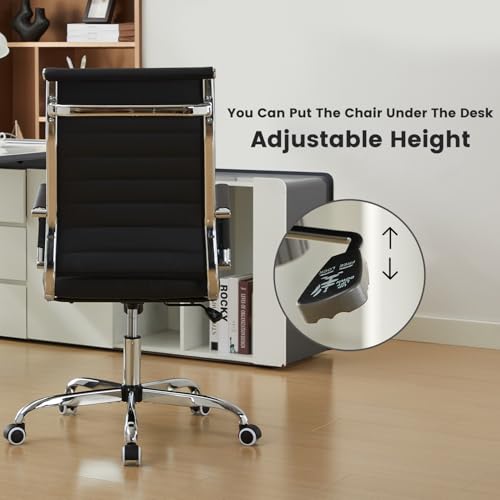 Office Desk Chair Leather, Conference Room Chairs with Wheels, Modern Executive Computer Guest Chairs with Arms (Black) - color: Black