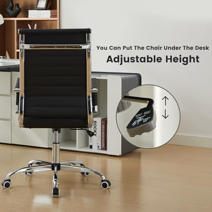 Office Desk Chair Leather, Conference Room Chairs with Wheels, Modern Executive Computer Guest Chairs with Arms (Black) - color: Black
