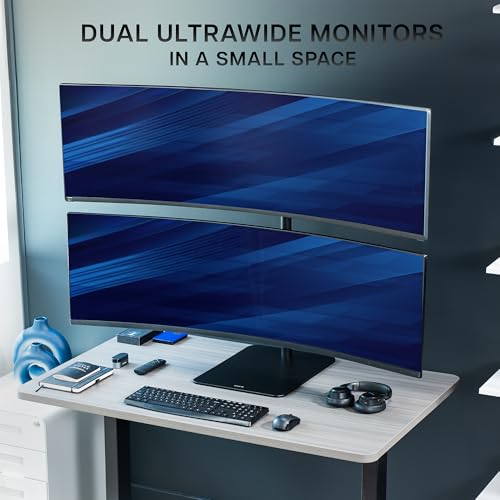 VIVO Freestanding Dual Vertically Stacked Ultra-Wide Monitor Desk Stand, Extra Tall Heavy Duty Adjustable Mount for 2 Ultrawide Screens up to 49 inches, 44 lbs Per Screen Capacity, Black, STAND-V202L - size: Up to 49", style: Steel Base
