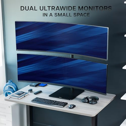 VIVO Freestanding Dual Vertically Stacked Ultra-Wide Monitor Desk Stand, Extra Tall Heavy Duty Adjustable Mount for 2 Ultrawide Screens up to 49 inches, 44 lbs Per Screen Capacity, Black, STAND-V202L - size: Up to 49", style: Steel Base