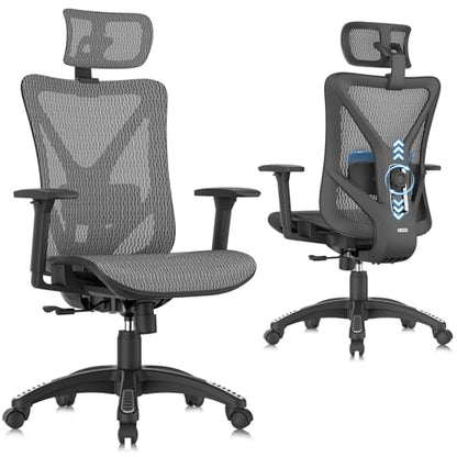 ELABEST T23 Ergonomic Mesh Office Chair, High Back Computer Desk Chair, Breathable AirMesh with Dual-Move Lumbar Support, 3D Armrests & Headrest, Tilt Lock,Big and Tall for Home Office(Graphite) - color: Graphite