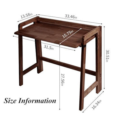 Computer Desk, Foldable Desk, Home Office Desks, Solid Wood Writing Desk, Mid Century Modern Desks, Oak Study Table, Folding Desks for Small Spaces, 31.5 W x 27.6 H x 13.6 D Inches, Walnut - size: 31.5 inches