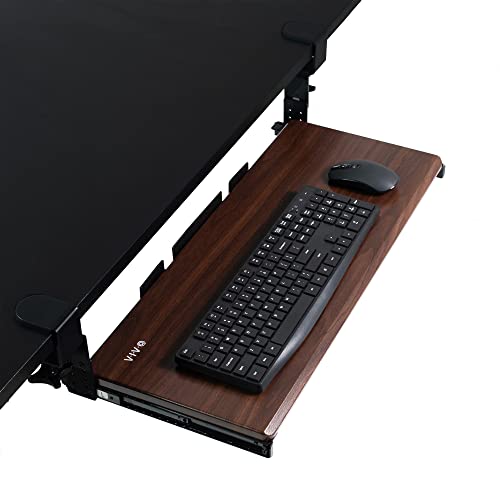 VIVO Dark Walnut Clamp-on 27 x 11 in Adjustable Keyboard Tray, MOUNT-KB05HD - color: Dark Walnut, size: 27" fixed width