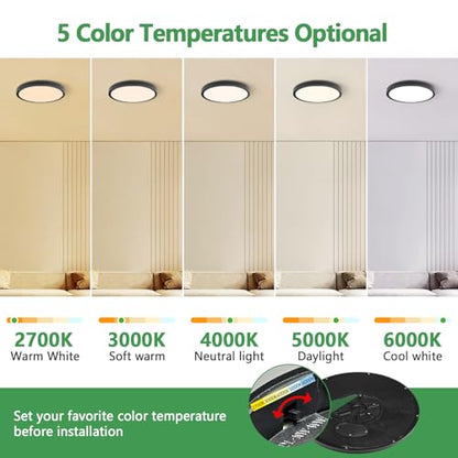 4PK 15.8Inch Dimmable Black LED Flush Mount Ceiling Light,32W,3480LM,5CCT | 2700K/3000K/4000K/5000K/6000K CCT, Black Close to Ceiling Round Flat Panel Light, Super Slim LED Ceiling Light for Bedroom - color: Dimmable - Black