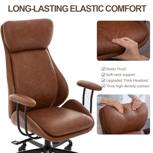 Leather Executive Office Chair, Computer Desk Chair, Brown | Ergonomic, Rubber Wheels, Lumbar Support, 360° Swivel, High Back, Adjustable Height, for Modern Home Office - color: Espresso Brown