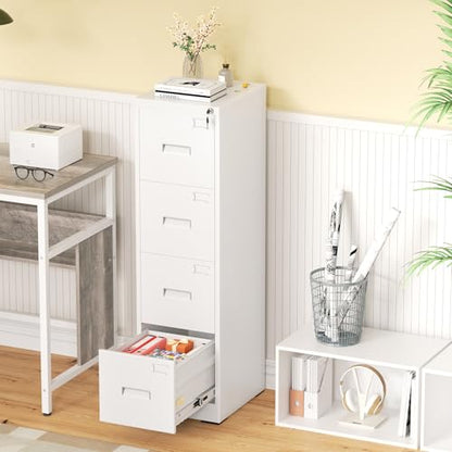 Greenvelly 4 Drawer File Cabinet with Lock, Metal Filing Cabinet for Home Office, Locking Vertical File Cabinet for Home Office, Easy Assemble (White) - size: 4 Drawer