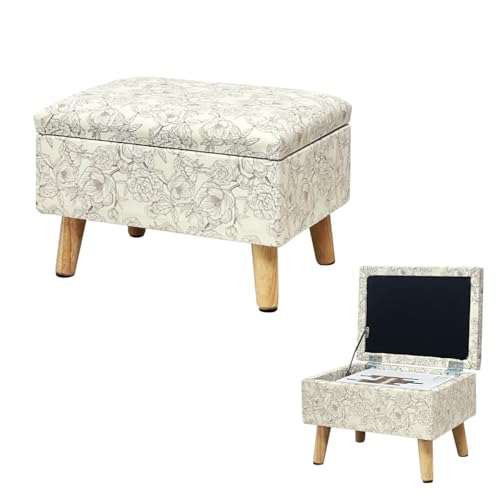 lumizone Small Ottoman with Storage Foot Rest Foot Stool Print-Beige - color: Print- Beige