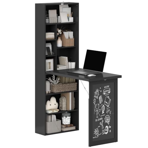 HOMCOM Foldable Convertible Writing Table Computer Desk, Black - color: Black