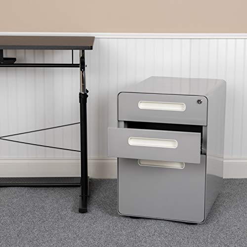 Flash Furniture Wren Ergonomic 3-Drawer Mobile Locking Filing Cabinet with Anti-Tilt Mechanism and Hanging Drawer for Legal & Letter Files, Gray - color: Grey, style: Ergonomic