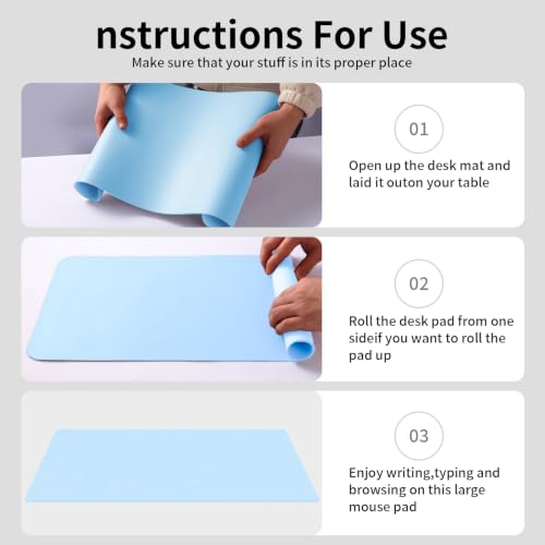Large Office Leather Desk Mat, Large Mouse and Keyboard Pad, Laptop Pad, Desktop Protector(Light Blue, 31.5 in. x 15.7 in.) - color: Light Blue, size: 31.5×15.7inch