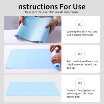 Large Office Leather Desk Mat, Large Mouse and Keyboard Pad, Laptop Pad, Desktop Protector(Light Blue, 31.5 in. x 15.7 in.) - color: Light Blue, size: 31.5×15.7inch