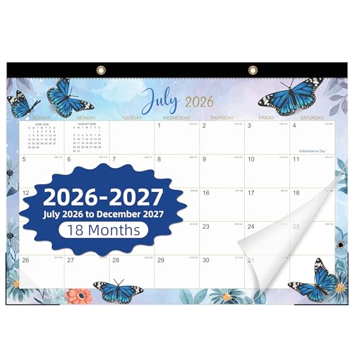 Tcamp Desk Calendar 2026-2027, Large Desktop/Wall Monthly Calendar - color: Colorful-Butterflies, size: 17"x12"(Jul 2026-Dec 2027)