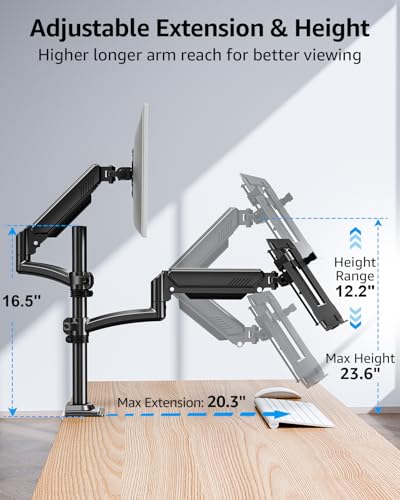 MOUNTUP 2-in-1 Laptop and Monitor Desk Mount, Laptops Arm Holds 4.4-22lbs - size: Dual-With Pole