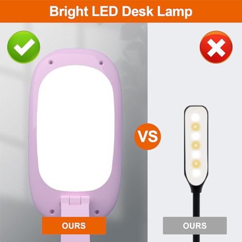 Akejrym LED Desk Lamp for Office Home & Battery Operated Lamp Rechargeable Lamp Foldable & Portable Light, [2-Fold Bracket] 3 Brightness Dimmable Small Desk Lamp Wireless Reading Lamp (Pink) - color: Pink