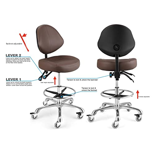 Office Drafting Chairs with Back Support, Rolling Drafting stools | Ergonomic,Heavy-duty Tall Shop Stool with Adjustable Foot ring for Standing Desk,Workshop Studio Salon Dental Home Office