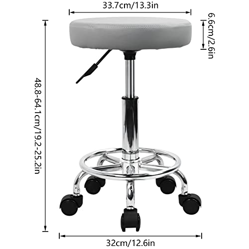 KKTONER PU Leather Round Rolling Stool with Foot Rest Swivel Height Adjustment Spa Drafting Salon Tattoo Work Office Massage Stools Task Chair (Grey) - color: Grey