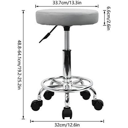 KKTONER PU Leather Round Rolling Stool with Foot Rest Swivel Height Adjustment Spa Drafting Salon Tattoo Work Office Massage Stools Task Chair (Grey) - color: Grey