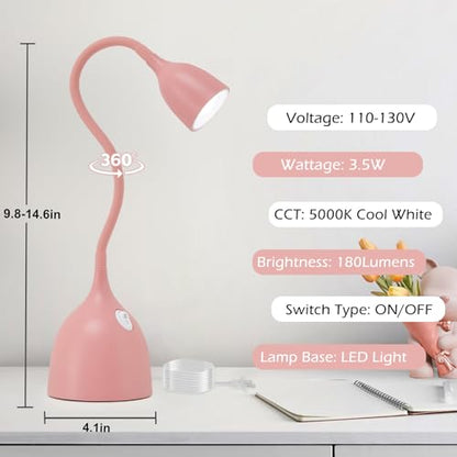 EJIAXIN Desk Lamp for College Dorm Room - LED Reading Light, Pink - color: Pink