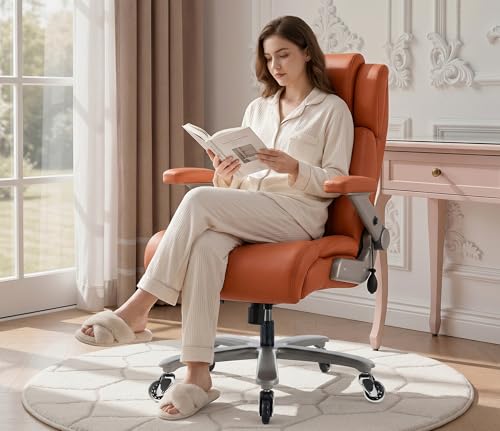 Big and Tall 700lbs Office Chair - Adjustable Lumbar Support 3D Flip Arms Heavy Duty Metal Base&Wheels, High Back Large Executive Computer Desk Chair, Thick Padded Ergonomic Design for Back Pain - color: Gold Brown