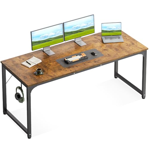 Casaottima 63 Inch Computer Desk for Home Office, Study Writing Table for Small Spaces, Simple Modern Desk with Headphone Hooks, Rustic Brown - size: 63 inch