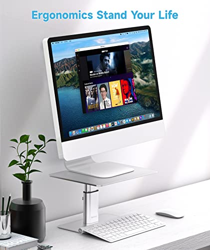 BoYata Monitor Stand, Adjustable Height Metal Desktop Riser, Silver - color: Silver