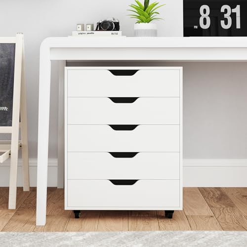 Giantex 5-Drawer Mobile Storage Cabinet with Wheels - Rolling Lateral Filing Under Desk Chest of Drawers, 19.5" x 16" x 25.5" Office Cabinet for Living Room, Study - color: White, size: 19.5"W x 16"D x 25.5"H