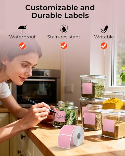 MUNBYN 2x2 Thermal Labels, 750 Sheets/Roll, Pink - color: Pink, size: 2x2"
