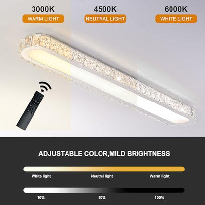 Qcyuui Dimmable LED Ceiling Light 39.4'' Kitchen Lighting Fixtures Ceiling Modern Luxury Crystal Ceiling Light with Remote Chrome Long Ceiling Light Fixture for Kitchen Dining Room Hallway,48W - color: Chrome/Dimm/48W/39.4IN/Crystal, size: 39.4in
