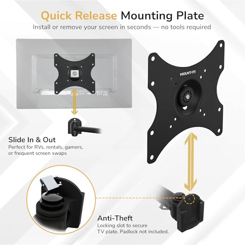 Mount-It! Full Motion TV Wall Mount Bracket for 13-42” Screens – 18" Articulating Arm, Quick Release Plate, Tilt Swivel Rotate, Anti-Theft Lock, Single Stud Install, Supports 44 lbs, VESA 75–200